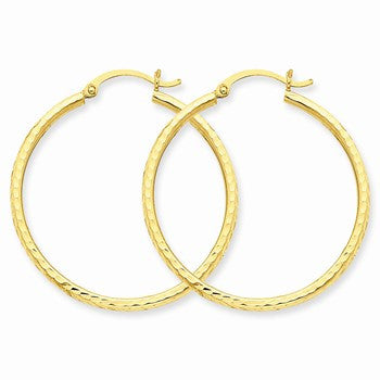 14k Yellow Gold Diamond-cut 2mm Round Tube Hoop Earrings