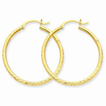 14k Yellow Gold Diamond-cut 2mm Round Tube Hoop Earrings