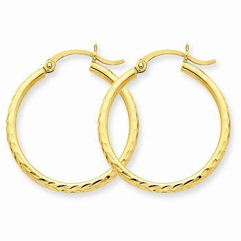 14k Yellow Gold Diamond-cut 2mm Round Tube Hoop Earrings