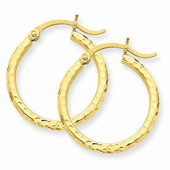 14k Yellow Gold Diamond-cut 2mm Round Tube Hoop Earrings