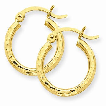 14k Yellow Gold Diamond-cut 2mm Round Tube Hoop Earrings
