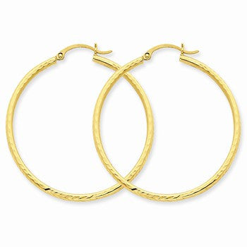 14k Yellow Gold Diamond-cut 2mm Round Tube Hoop Earrings