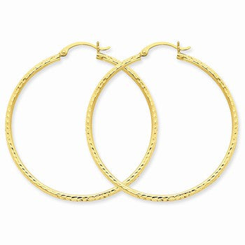 14k Yellow Gold Diamond-cut 2mm Round Tube Hoop Earrings
