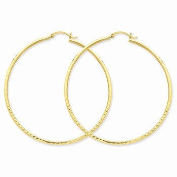 14k Yellow Gold Diamond-cut 2mm Round Tube Hoop Earrings
