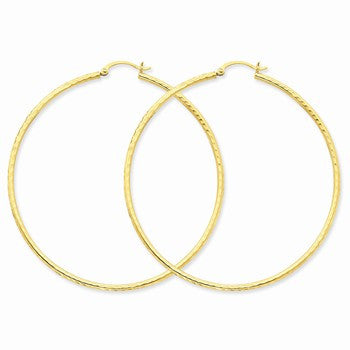 14k Yellow Gold Diamond-cut 2mm Round Tube Hoop Earrings