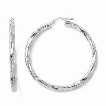 10K White Gold Twisted Hinged Hoop Earrings