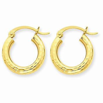 14k Yellow Gold Diamond-cut 3mm Round Hoop Earrings