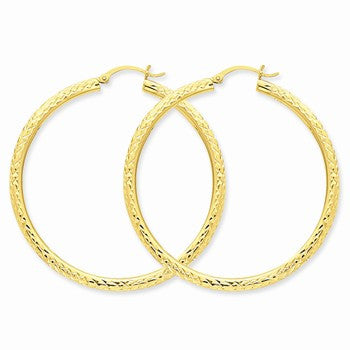 14k Yellow Gold Diamond-cut 3mm Round Hoop Earrings