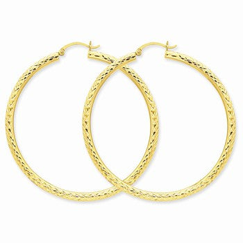 14k Yellow Gold Diamond-cut 3mm Round Hoop Earrings
