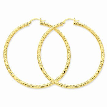 14k Yellow Gold Diamond-cut 3mm Round Hoop Earrings