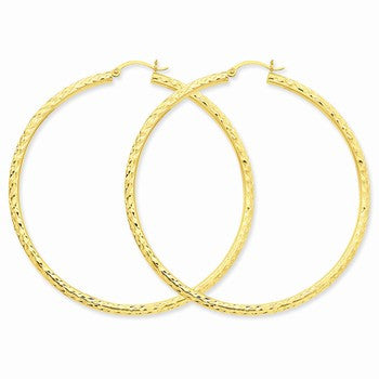 14k Yellow Gold Diamond-cut 3mm Round Hoop Earrings