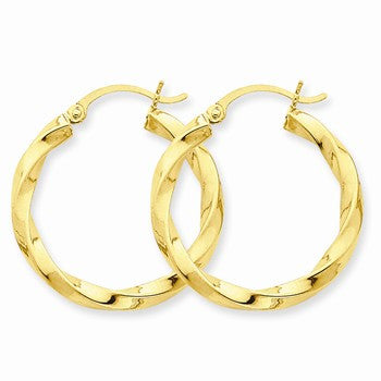 14k Yellow Gold Polished 3mm Twisted Hoop Earrings