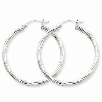 14k White Gold Polished 3.25mm Twisted Hoop Earrings