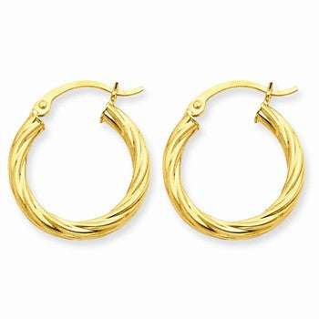 14k Yellow Gold Polished 3.25mm Twisted Hoop Earrings