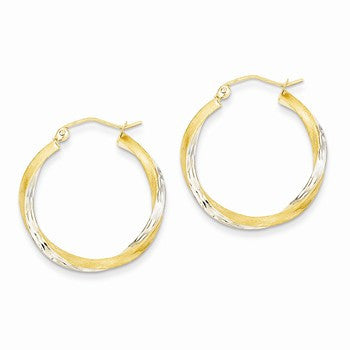 14k Yellow Gold Rhodium Diamond-cut 2.5mm Twisted Hoop Earrings