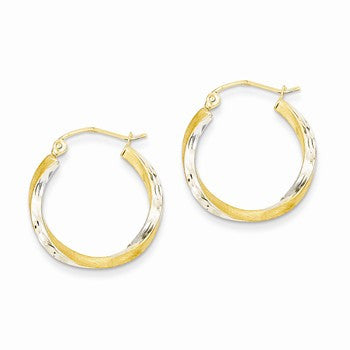 14k Yellow Gold Rhodium Diamond-cut 2.5mm Twisted Hoop Earrings