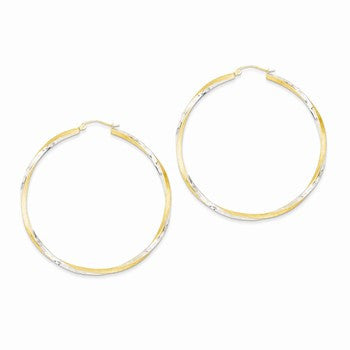 14k Yellow Gold Rhodium Diamond-cut 2.5mm Twisted Hoop Earrings
