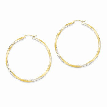 14k Yellow Gold Rhodium Diamond-cut 2.5mm Twisted Hoop Earrings