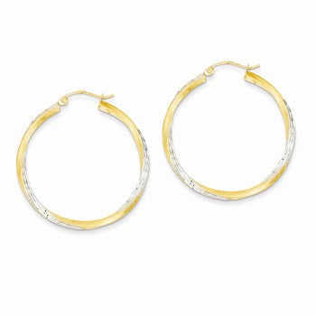 14k Yellow Gold Rhodium Diamond-cut 2.5mm Twisted Hoop Earrings