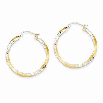 14k Yellow Gold Rhodium Diamond-cut 2.5mm Twisted Hoop Earrings