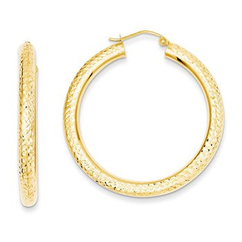 14k Yellow Gold Diamond-cut 4mm Round Hoop Earrings