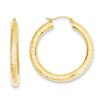 14k Yellow Gold Diamond-cut 4mm Round Hoop Earrings