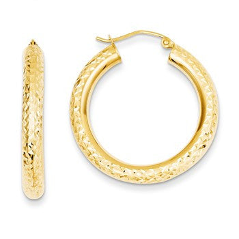 14k Yellow Gold Diamond-cut 4mm Round Hoop Earrings