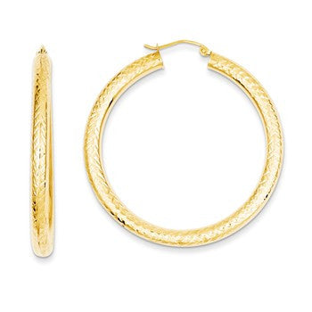 14k Yellow Gold Diamond-cut 4mm Round Hoop Earrings