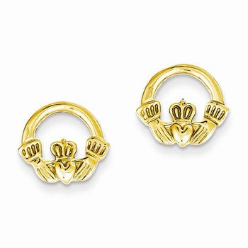 14k Yellow Gold Claddagh Post Earrings