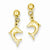 14k Yellow Gold Mini Jumping Dolphin Dangle Post Earrings