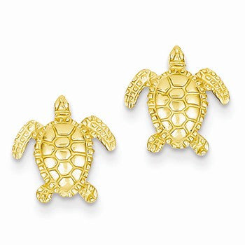 14k Yellow Gold Sea Turtle Post Earring, Jewelry Earrings
