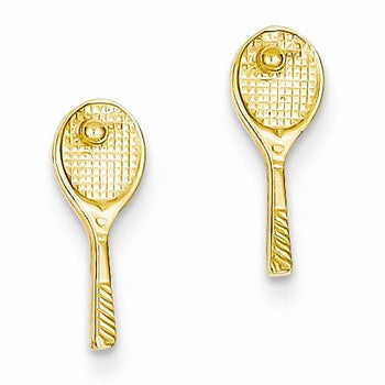 14k Yellow Gold Mini Tennis Racquet w/Ball Post Earrings