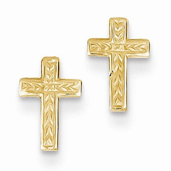 14k Yellow Gold Polished Cross Post Earrings