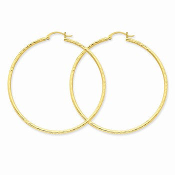 14k Yellow Gold Diamond-cut 2mm Round Tube Hoop Earrings