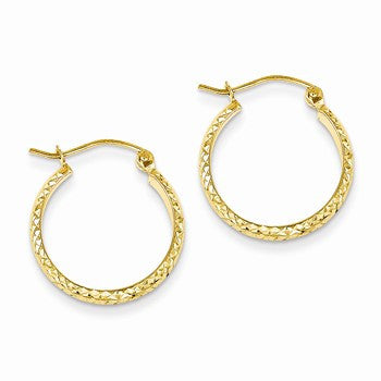 14k Yellow Gold Diamond-cut 2.8x18mm Hollow Hoop Earrings