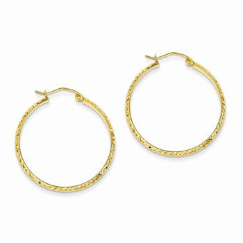 14k Yellow Gold Diamond-cut 2.8x30mm Hollow Hoop Earrings