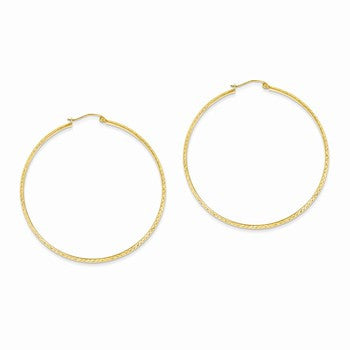14k Yellow Gold Diamond-cut 2.8x56mm Hollow Hoop Earrings