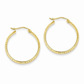 14k Yellow Gold Diamond-cut 2.8x25mm Hollow Hoop Earrings
