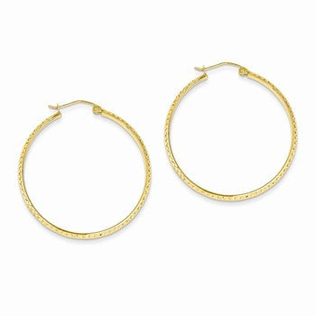 14k Yellow Gold Diamond-cut 2.8x37mm Hollow Hoop Earrings