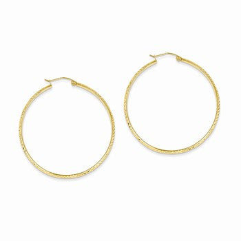 14k Yellow Gold Diamond-cut 2.8x46mm Hollow Hoop Earrings