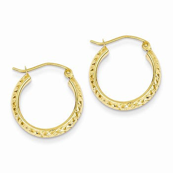 14k Yellow Gold Diamond-cut 3.5x17mm Hollow Hoop Earrings