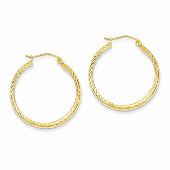 14k Yellow Gold Diamond-cut 3.5x28mm Hollow Hoop Earrings