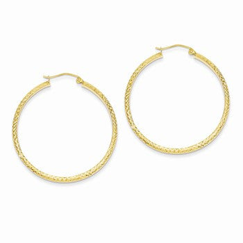 14k Yellow Gold Diamond-cut 3.5x38mm Hollow Hoop Earrings