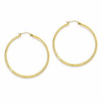 14k Yellow Gold Diamond-cut 3.5x46mm Hollow Hoop Earrings