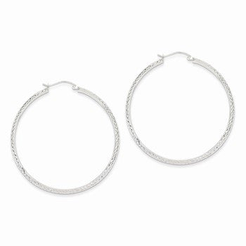 14k White Gold Diamond-cut 3.5x46mm Hollow Hoop Earrings