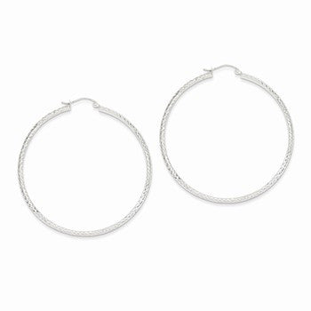 14k White Gold Diamond-cut 3.5x52mm Hollow Hoop Earrings