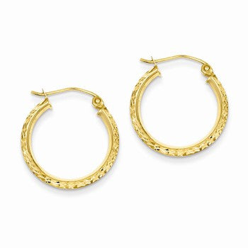 14k Yellow Gold Knife Edge Diamond-cut 2.5x20mm Hollow Hoop Earrings