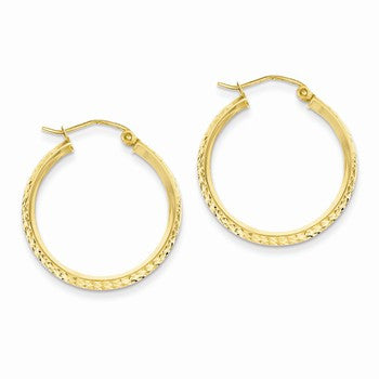 14k Yellow Gold Knife Edge Diamond-cut 2.5x25mm Hollow Hoop Earrings