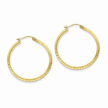 14k Yellow Gold Knife Edge Diamond-cut Hollow Hoop Earrings