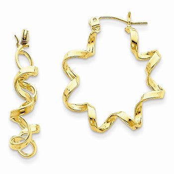 14k Yellow Gold Fancy Spiral Hoop Earrings